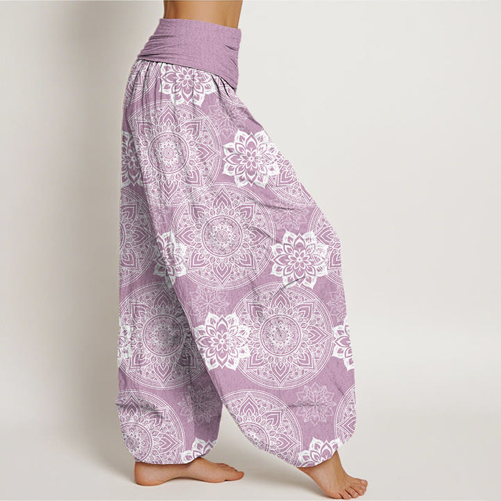 Buddha Stones Casual Round Mandala Flower Design Women's Elastic Waist Harem Pants