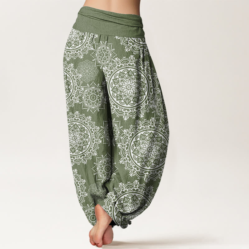 Buddha Stones Casual White Mandala Flower Design Women's Elastic Waist Harem Pants - image 2