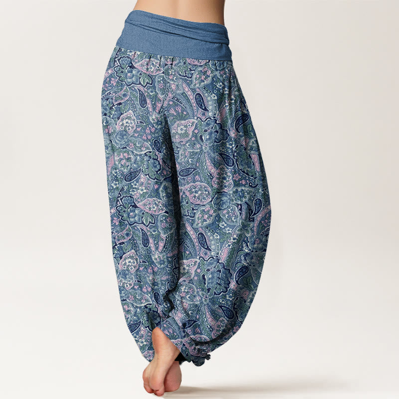 Buddha Stones Casual Cashew Flower Design Women's Elastic Waist Harem Pants