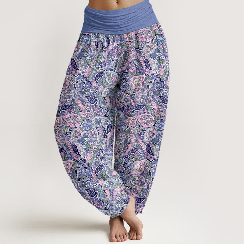 Buddha Stones Casual Cashew Flower Design Women's Elastic Waist Harem Pants