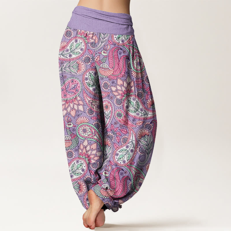 Buddha Stones Cashew Flower Peacock Sunflower Design Women's Elastic Waist Harem Pants - image 2