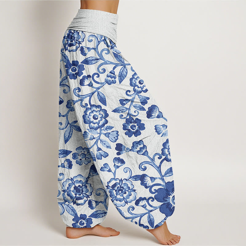 Buddha Stones  Numerous Flowers Pattern Women's Elastic Waist Harem Pants