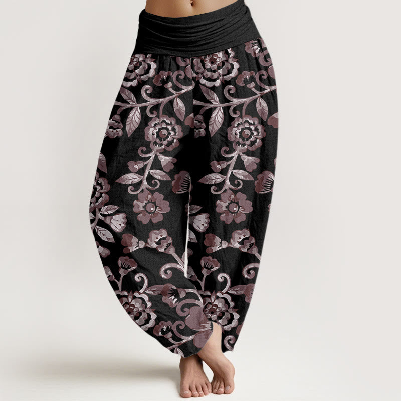 Buddha Stones  Numerous Flowers Pattern Women's Elastic Waist Harem Pants