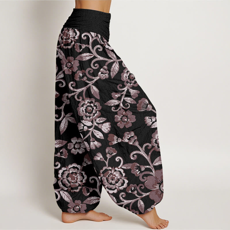 Buddha Stones  Numerous Flowers Pattern Women's Elastic Waist Harem Pants