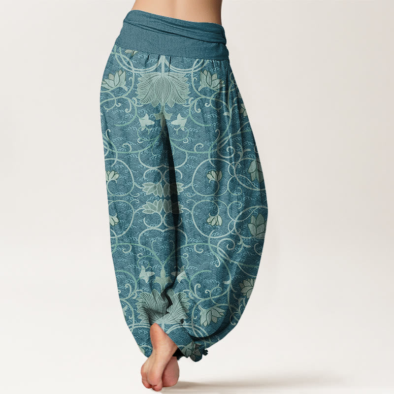 Buddha Stones Lotus Pattern Women's Elastic Waist Harem Pants