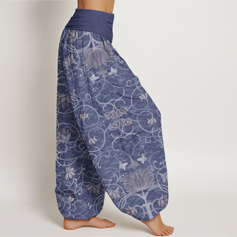 Buddha Stones Lotus Pattern Women's Elastic Waist Harem Pants