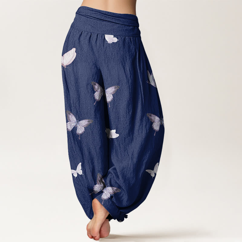 Buddha Stones Butterfly Pattern Women's Elastic Waist Harem Pants