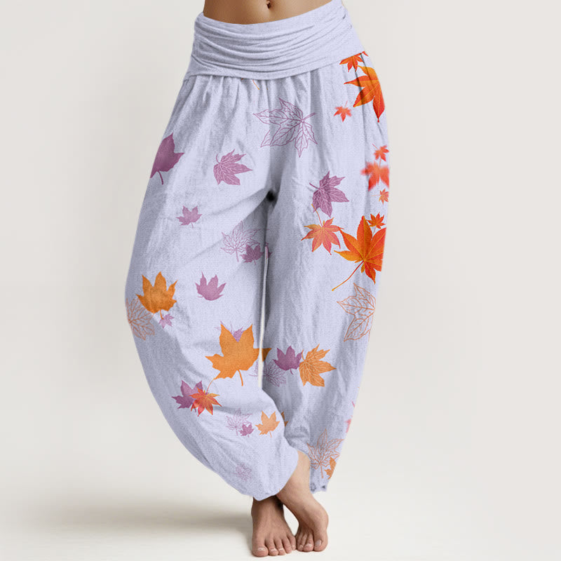 Buddha Stones Maple Leaf Pattern Women's Elastic Waist Harem Pants