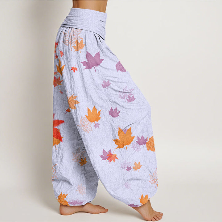 Buddha Stones Maple Leaf Pattern Women's Elastic Waist Harem Pants