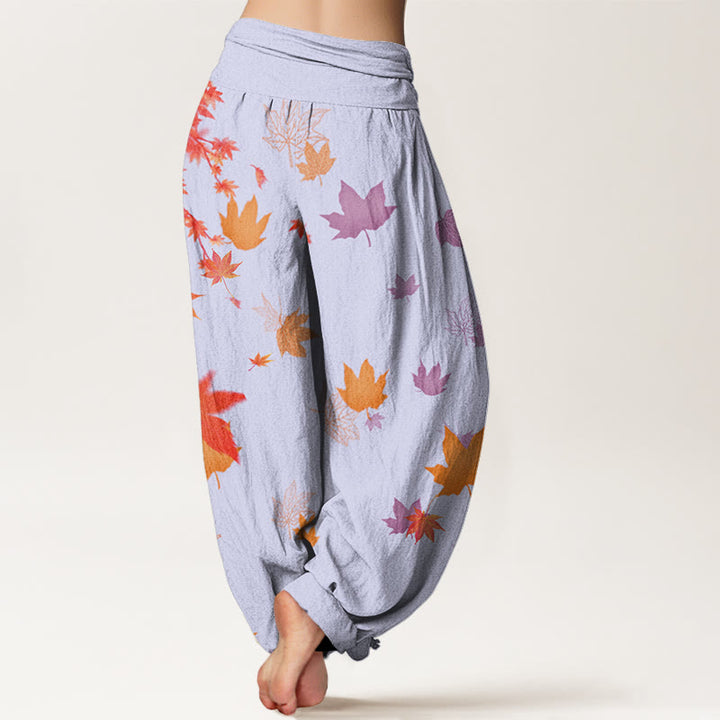 Buddha Stones Maple Leaf Pattern Women's Elastic Waist Harem Pants