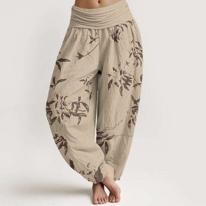 Buddha Stones Branch Pattern Women's Elastic Waist Harem Pants - Khaki - US22，UK/AU26，EU54 (6XL) - image 1