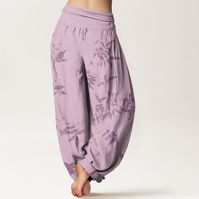 Buddha Stones Branch Pattern Women's Elastic Waist Harem Pants