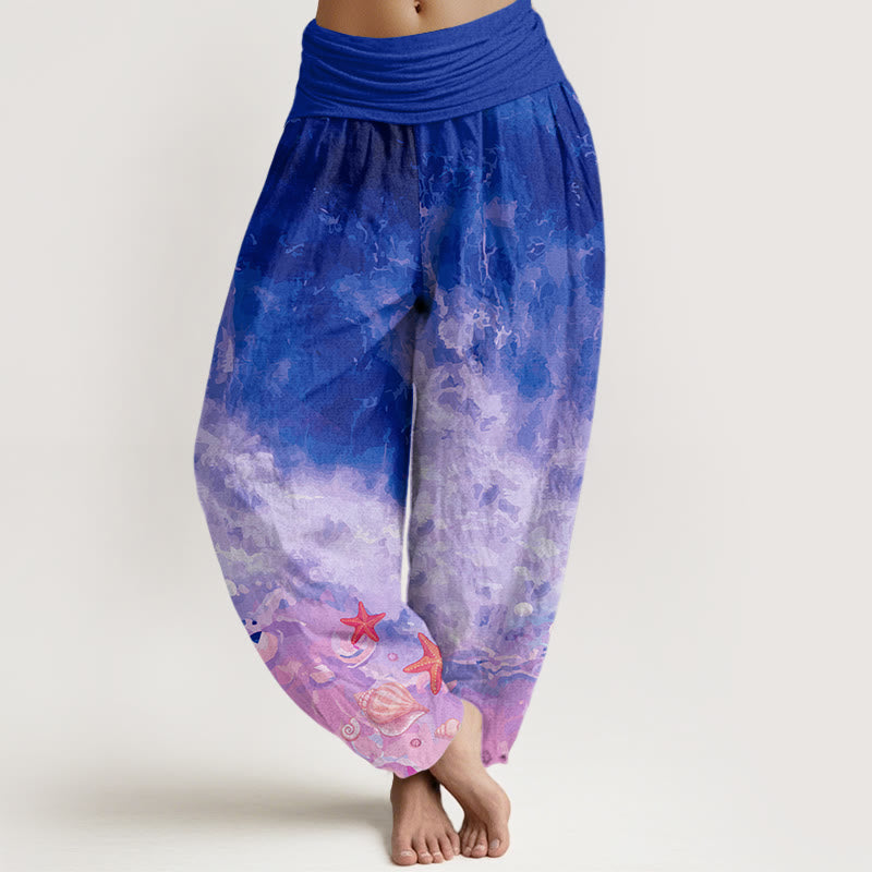 Buddha Stones Vast Ocean Pattern Women's Elastic Waist Harem Pants - DarkViolet - US22，UK/AU26，EU54 (6XL) - image 8