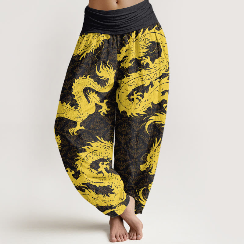 Buddha Stones Casual Dragon Pattern Women's Elastic Waist Harem Pants