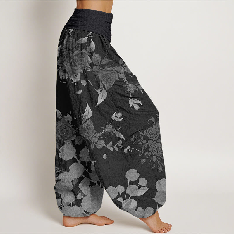 Buddha Stones Blooming Budding Flowers Pattern Women's Elastic Waist Harem Pants - image 1