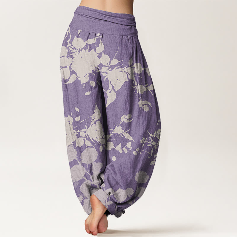 Buddha Stones Blooming Budding Flowers Pattern Women's Elastic Waist Harem Pants - image 10