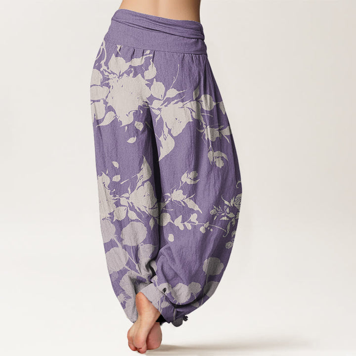 Buddha Stones Blooming Budding Flowers Pattern Women's Elastic Waist Harem Pants