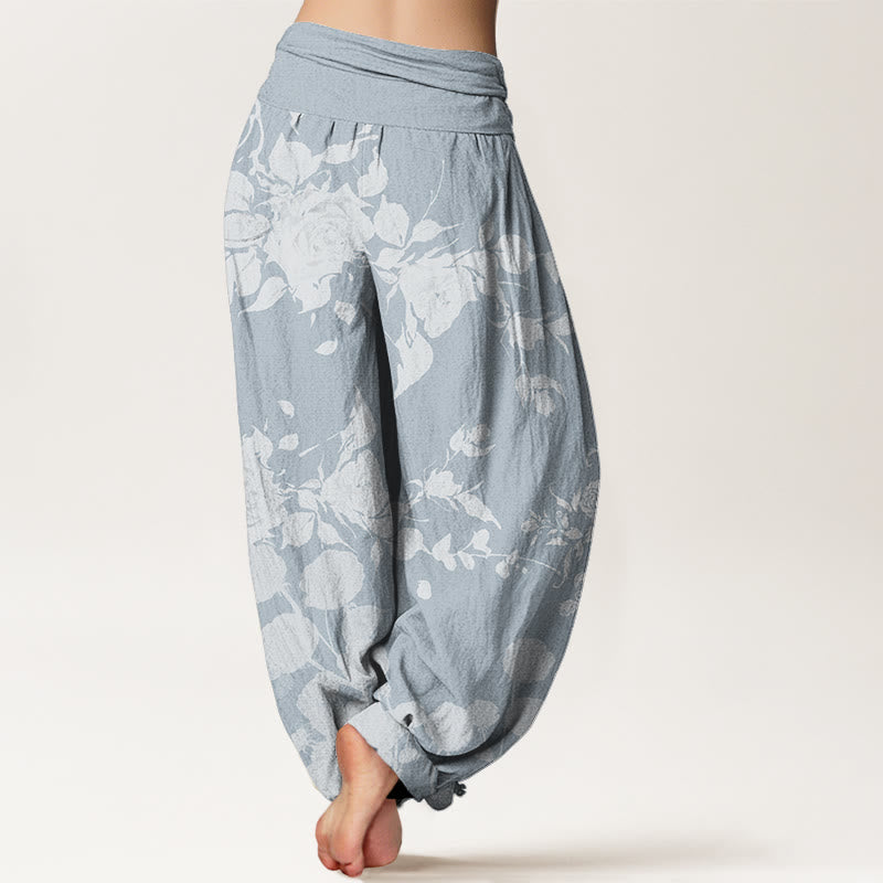 Buddha Stones Blooming Budding Flowers Pattern Women's Elastic Waist Harem Pants