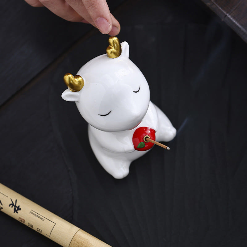 Buddha Stones Cute Deer Holder Healing Ceramic Incense Burner Desk Decoration