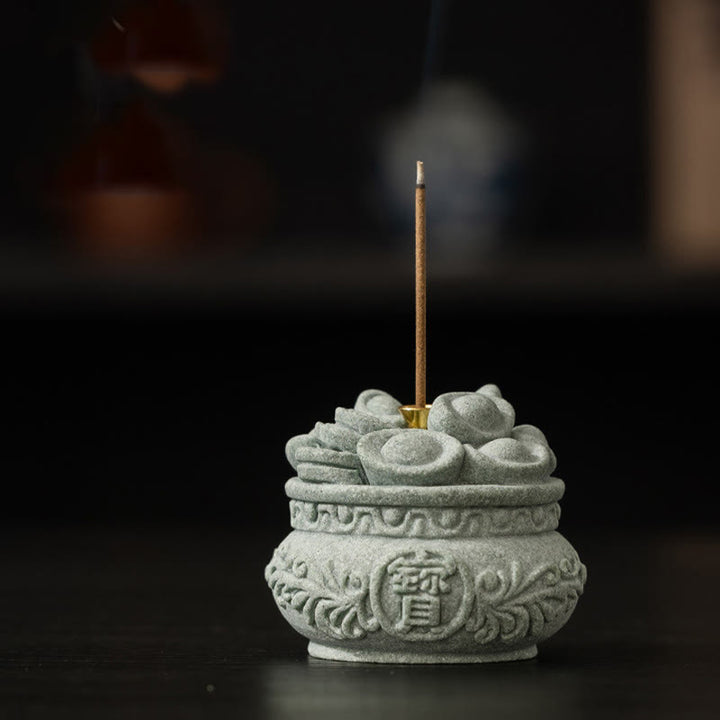 Buddha Stones Chinese Character Fu Ingots Healing Incense Burner Desk Decoration