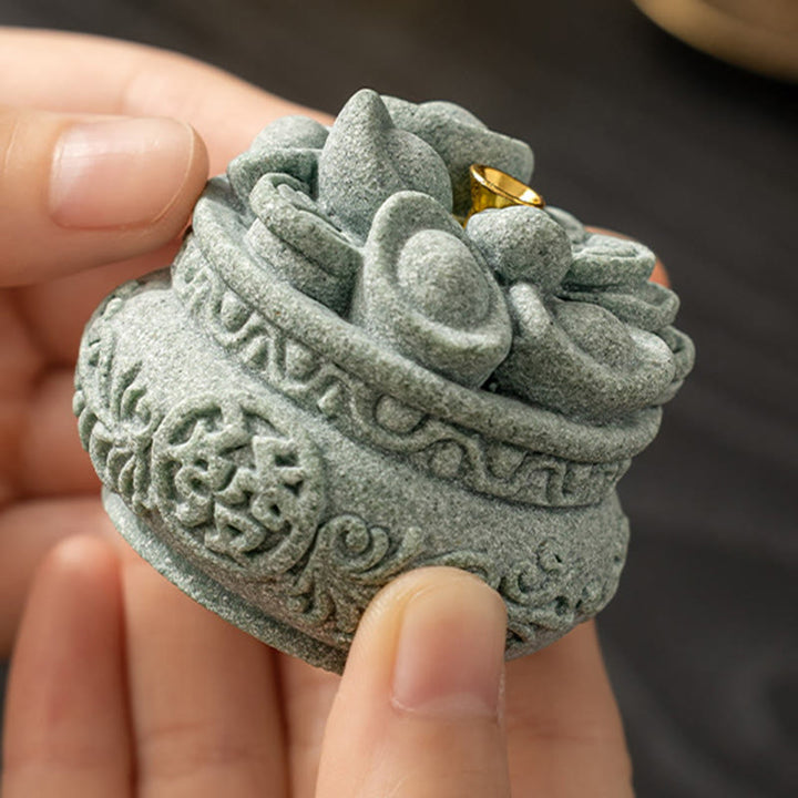 Buddha Stones Chinese Character Fu Ingots Healing Incense Burner Desk Decoration