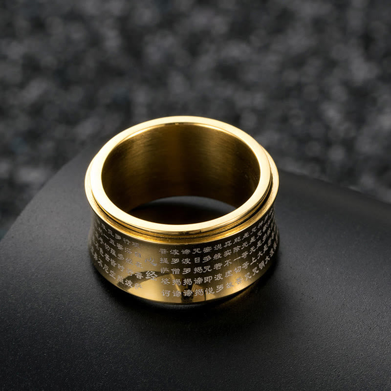 Buddha Stones Tibetan Miniature Scriptures Heart Sutra Titanium Steel Spinner Balance Ring