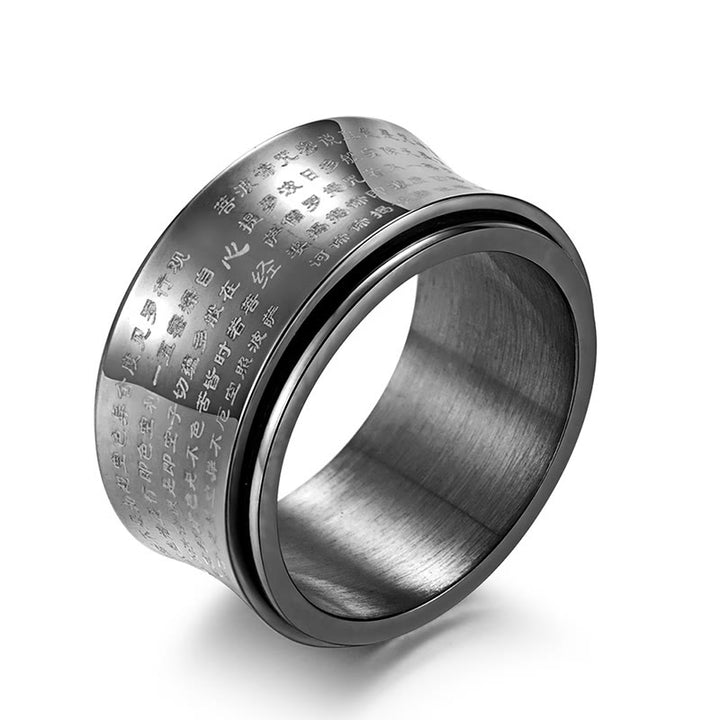 Buddha Stones Tibetan Miniature Scriptures Heart Sutra Titanium Steel Spinner Balance Ring