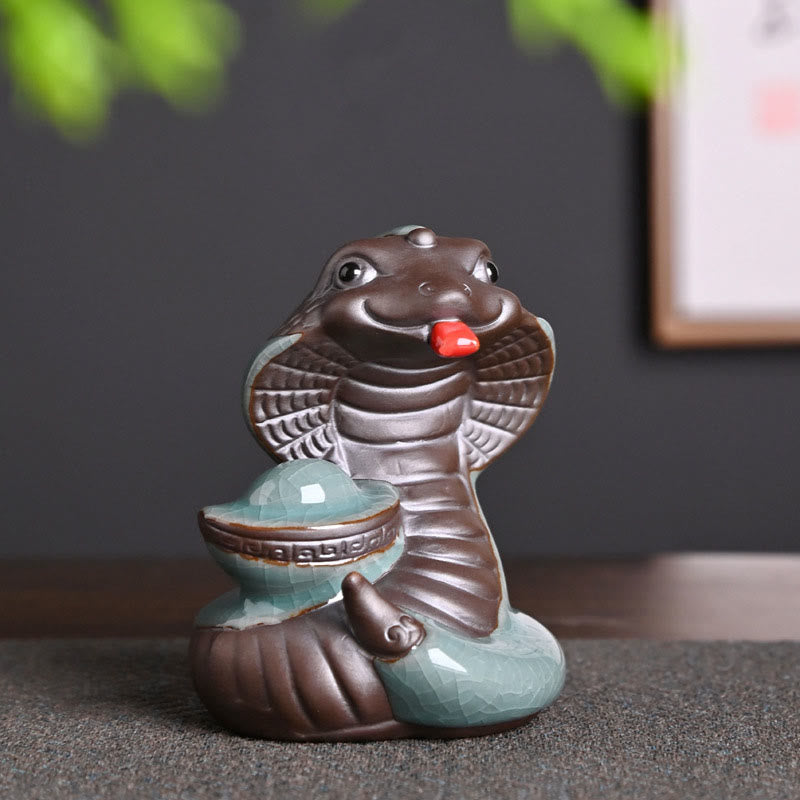 Buddha Stones Year Of The Snake Ingot Fu Character Ceramic Home Decoration