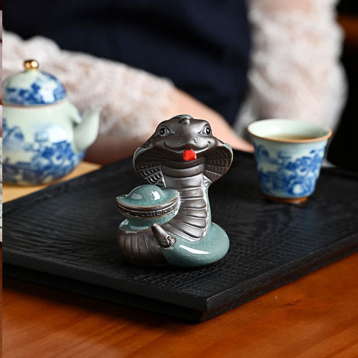 Buddha Stones Year Of The Snake Ingot Fu Character Ceramic Home Decoration