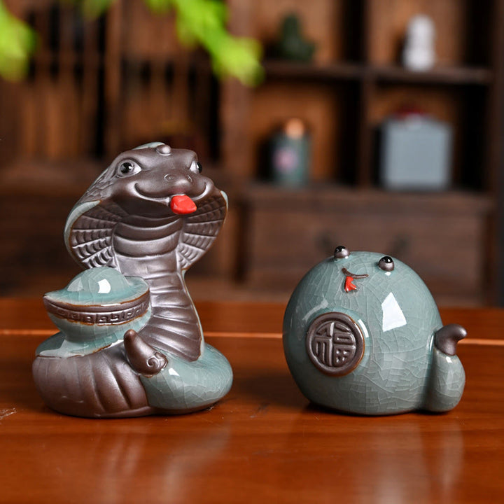 Buddha Stones Year Of The Snake Ingot Fu Character Ceramic Home Decoration