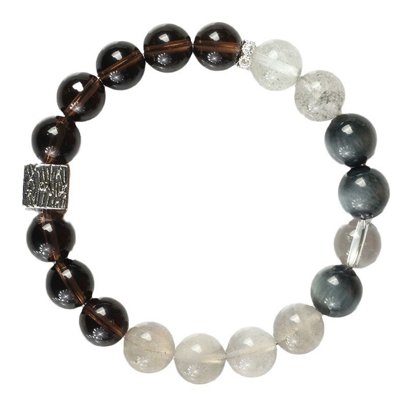 Buddha Stones Black Obsidian Black Rutilated Quartz Moonstone Cube Strength Bracelet