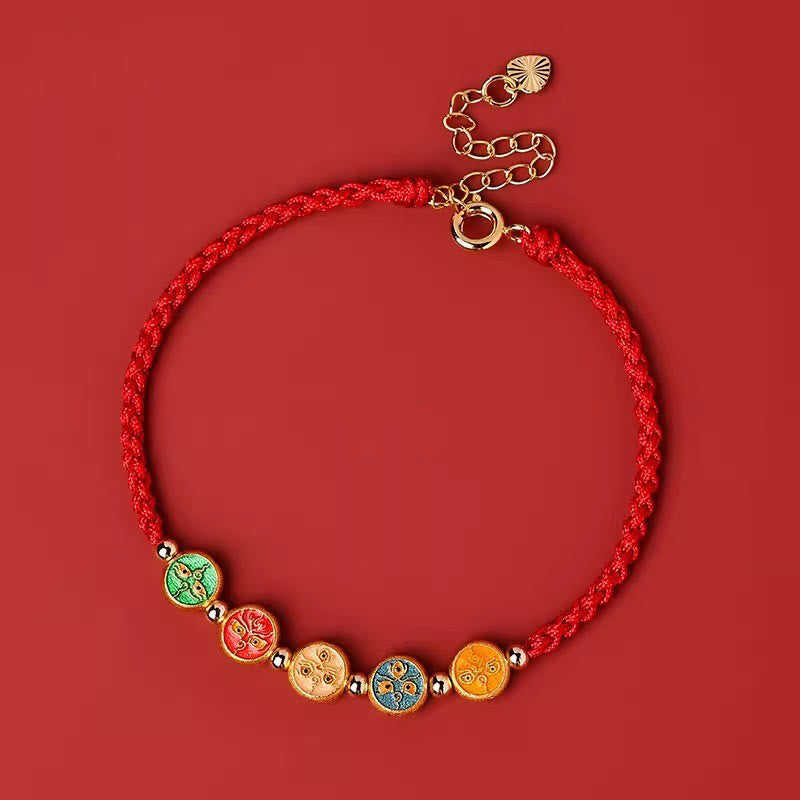 Buddha Stones Red String 925 Sterling Silver Five Ways God Of Wealth Connection Bracelet - Red String(Wrist Circumference: 13-18cm) - image 0