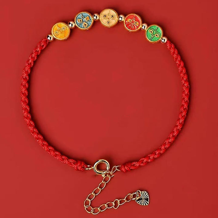 Buddha Stones Red String 925 Sterling Silver Five Ways God Of Wealth Connection Bracelet