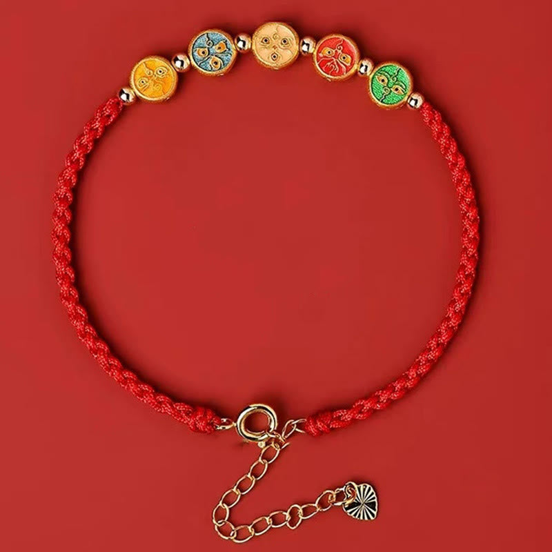 Buddha Stones Red String 925 Sterling Silver Five Ways God Of Wealth Connection Bracelet - image 1