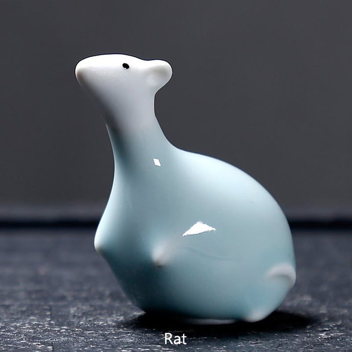 Buddha Stones Chinese Zodiac Ceramic Tea Pet Home Decoration - White Rat 6.5*6.7cm - image 19