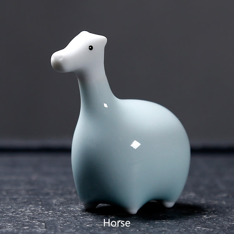 Buddha Stones Chinese Zodiac Ceramic Tea Pet Home Decoration - White Horse 6.7*6.8cm - image 25