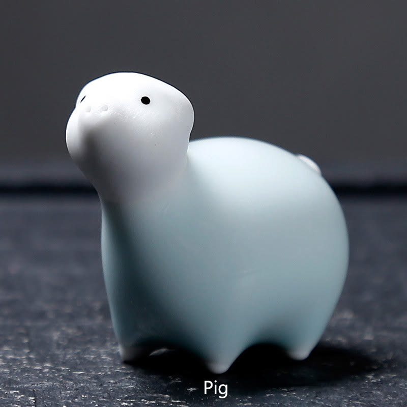 Buddha Stones Chinese Zodiac Ceramic Tea Pet Home Decoration - White Pig 6.1*5.6cm - image 31