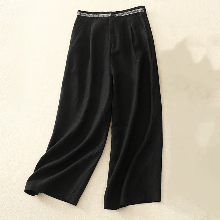 Buddha Stones Solid Color Front Button Back Elastic Women's Pants With Pockets - Black - US8-10，UK/AU12-14，EU40-42 (2XL) - image 30