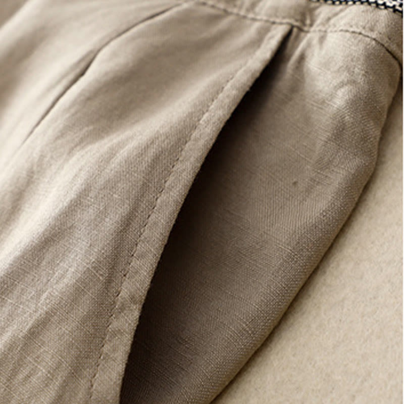 Buddha Stones Solid Color Front Button Back Elastic Cotton Linen Women's Pants With Pockets - image 20