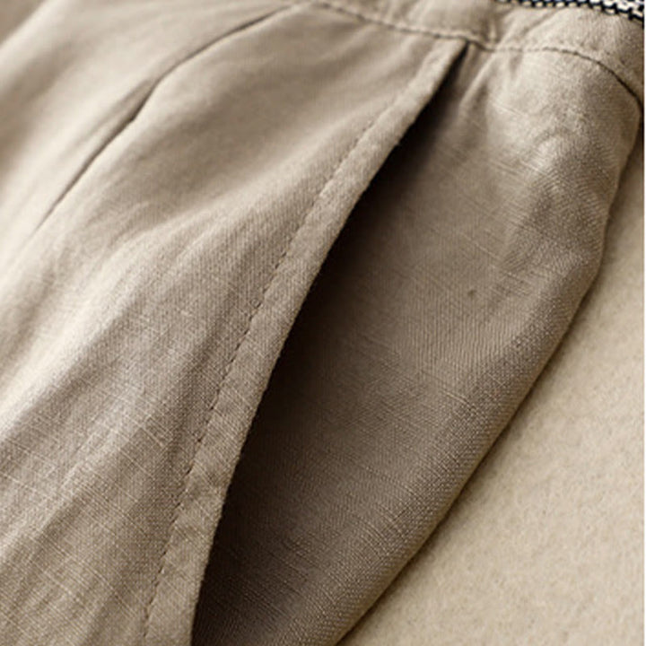 Buddha Stones Solid Color Front Button Back Elastic Cotton Linen Women's Pants With Pockets - image 20