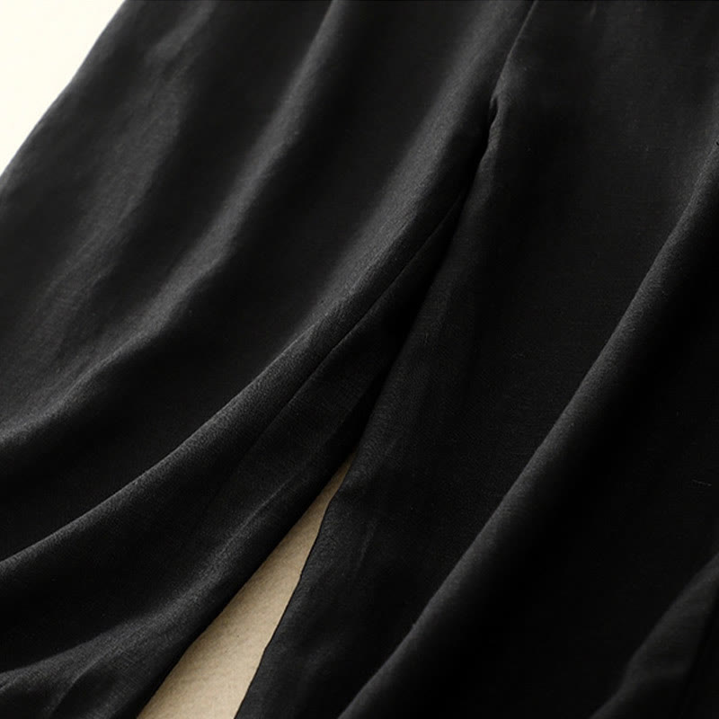 Buddha Stones Solid Color Front Button Back Elastic Women's Pants With Pockets - image 34