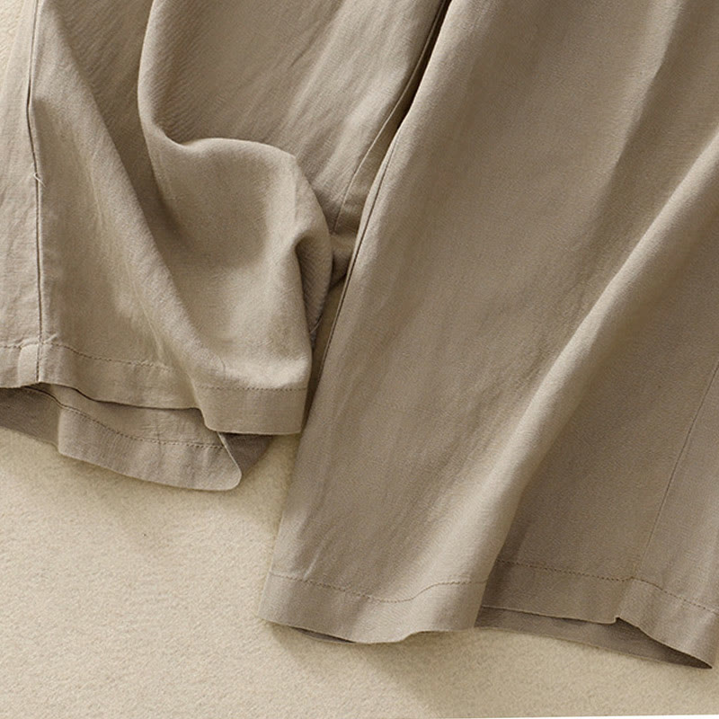 Buddha Stones Solid Color Front Button Back Elastic Cotton Linen Women's Pants With Pockets - image 23
