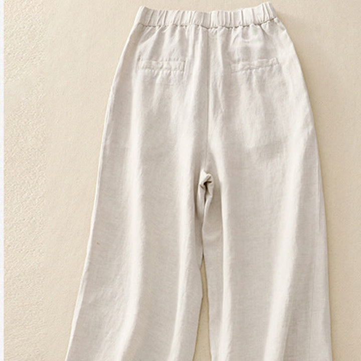 Buddha Stones Solid Color Front Button Back Elastic Women's Pants With Pockets - image 3
