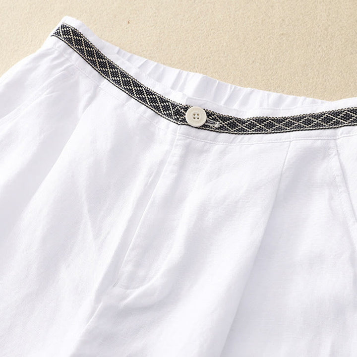 Buddha Stones Solid Color Front Button Back Elastic Cotton Linen Women's Pants With Pockets - image 25