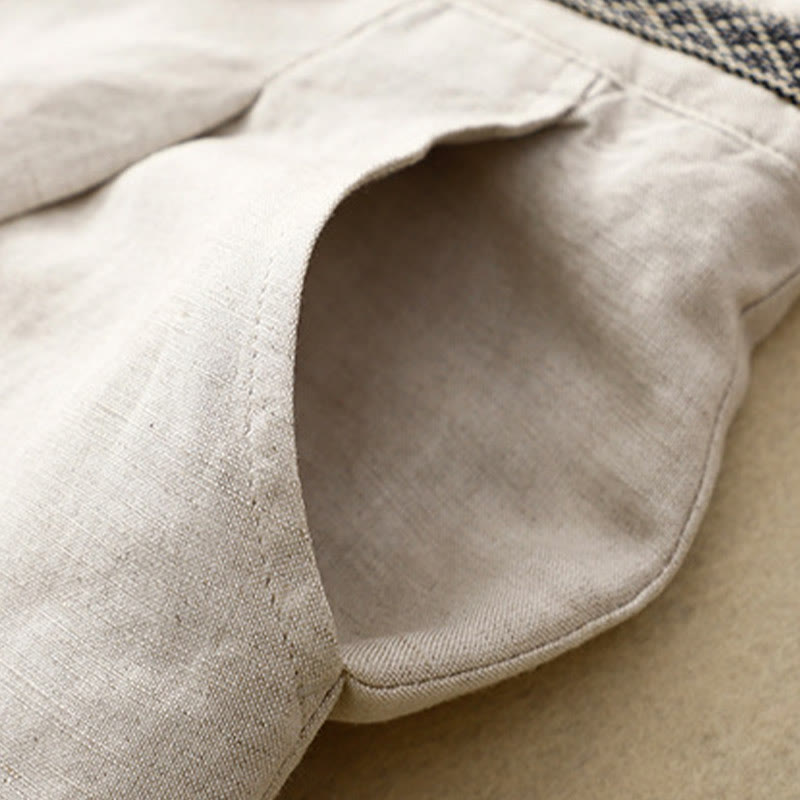 Buddha Stones Solid Color Front Button Back Elastic Cotton Linen Women's Pants With Pockets - image 8