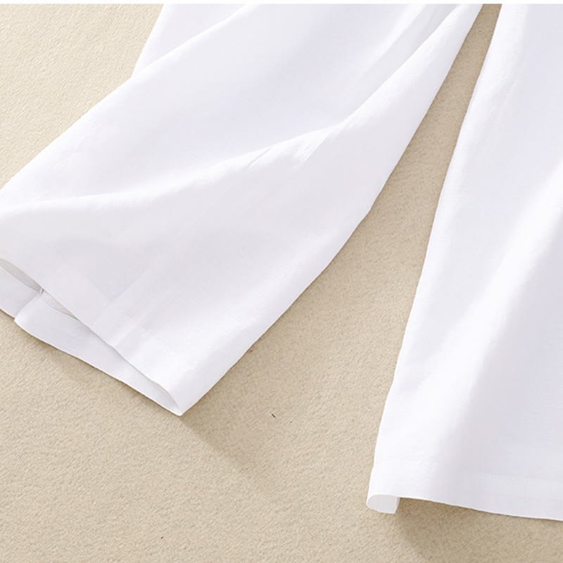 Buddha Stones Solid Color Front Button Back Elastic Cotton Linen Women's Pants With Pockets - image 29