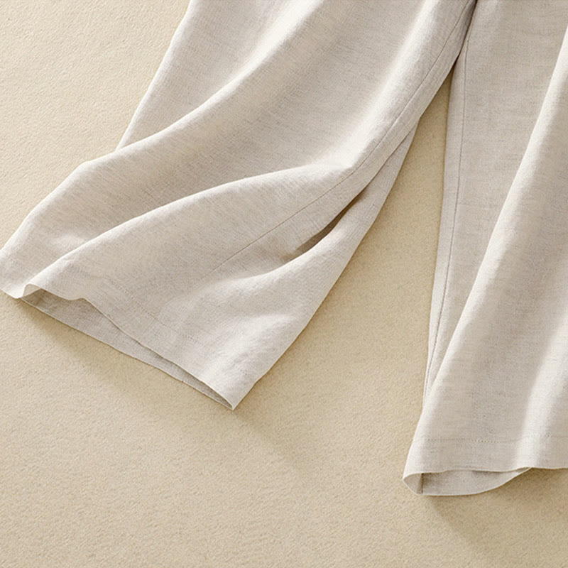 Buddha Stones Solid Color Front Button Back Elastic Cotton Linen Women's Pants With Pockets - image 9