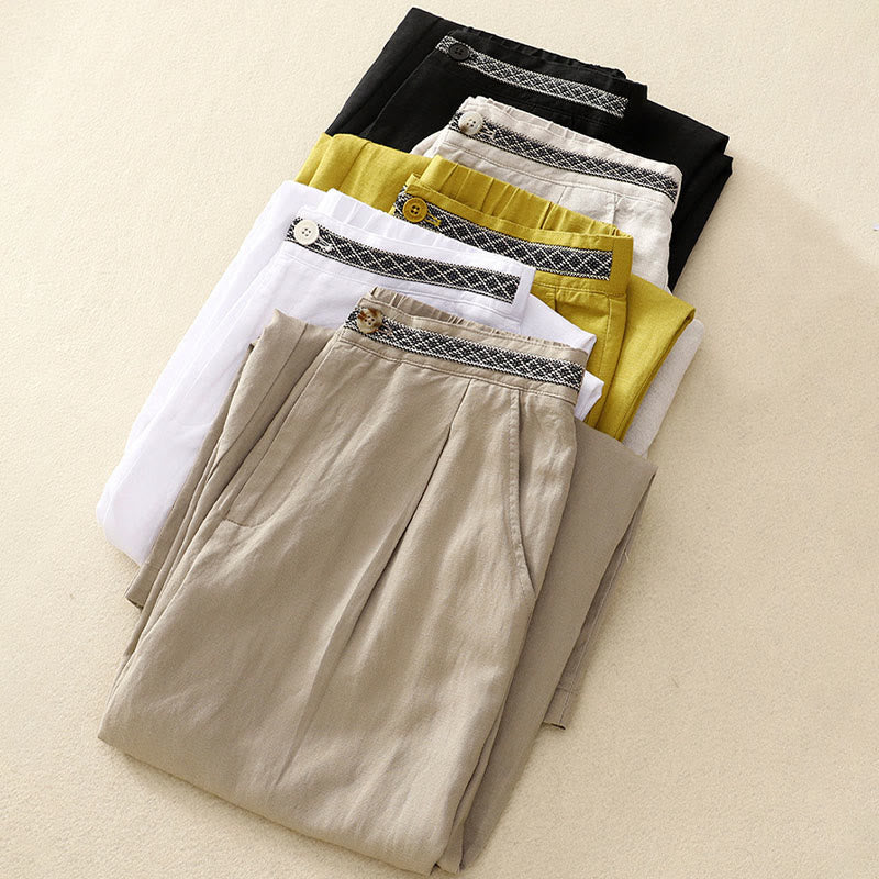 Buddha Stones Solid Color Front Button Back Elastic Women's Pants With Pockets - image 1
