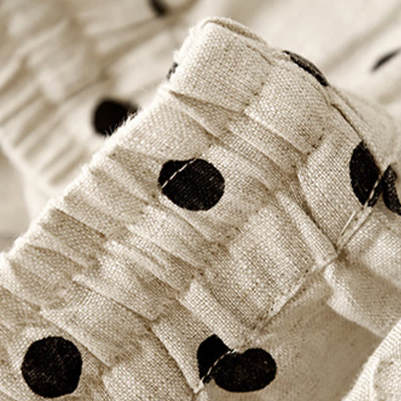 Buddha Stones Casual Black Polka Dots Drawstring Cotton Linen Women's Pants With Pockets - image 6