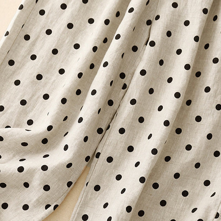 Buddha Stones Casual Black Polka Dots Drawstring Cotton Linen Women's Pants With Pockets - image 9